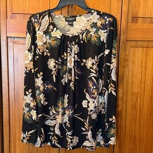 liz Claiborne Black Floral Blouse size XL NWOT